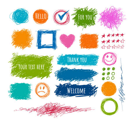 Set of bright scribble elements with place for your text on white background.のイラスト素材
