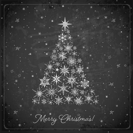 Christmas greeting card in simple minimalist doodle style on blackboard background.のイラスト素材