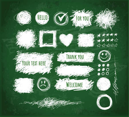 Set of scribble elements with place for your text on blackboard background.のイラスト素材