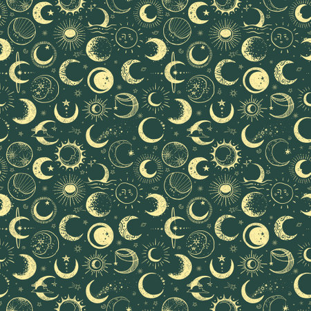 Seamless pattern with the Moon and crescent moon. Can be used for wallpaper, pattern fills, textile, web page background, surface textures.の写真素材