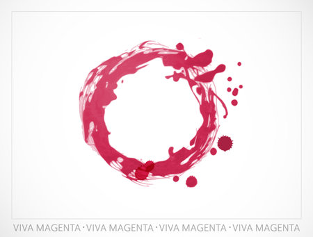 Color of the year 2023. Viva magenta ink painting in shape of circle.Trend inspiration illustrationのイラスト素材