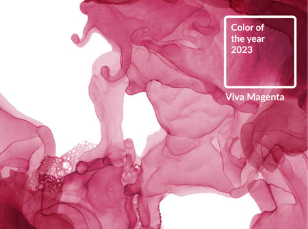 Color of the year 2023. Viva magenta ink painting abstract background.Trend inspiration illustrationのイラスト素材
