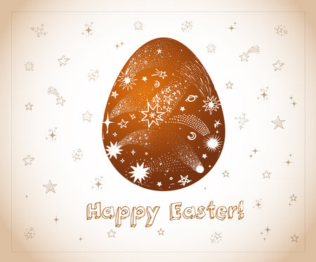 Easter greeting card with space elements in big egg. Vector illustrationのイラスト素材