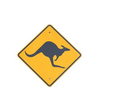 A road sign warning for kangaroos on blank background.の写真素材