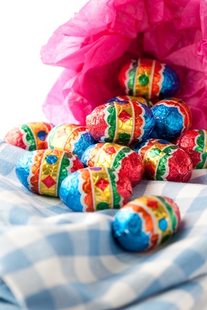 Colorful chocolate eggs for Easter. Studio shot.の写真素材