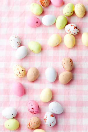 Close-up of pastel colored chocolate Easter egg candy