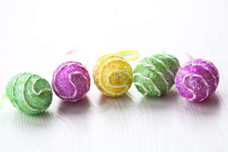Close-up of Easter egg decorations in vibrant colorsの写真素材