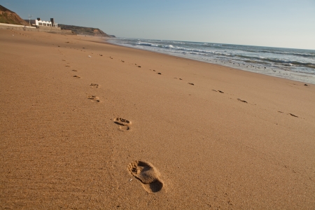 Praia da Areia Branca beach in Portugalの写真素材
