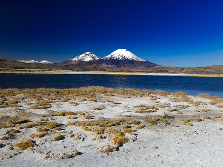parinacota volcano on the border of Chile and Boliviaの写真素材