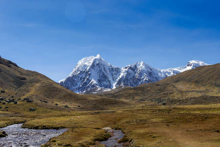 View on the mountains of Peru on the ausangate trekの写真素材