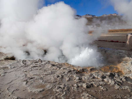 Geyser del Tatio, Atacama Desert, Chile: Geyser in the morning erupting activity in the Geysers del Tatio field in the Atacama Desert, Chile.の写真素材
