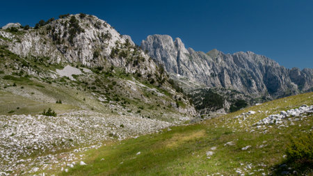mountain view of the peaks of the Balkan. high mountains, blue skysの写真素材