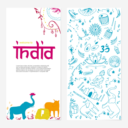Welcome to India brochure. Hand drawing elements of India.のイラスト素材