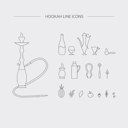 Hookah accessories line icons. Hookah lounge supplies.のイラスト素材