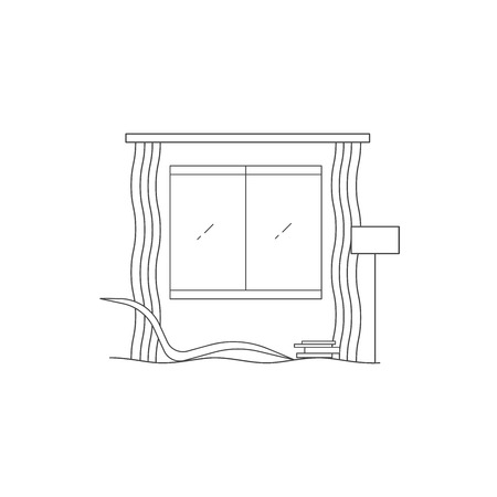 Living room design in high tech style. Modern minimalism. Line art. Vector illustration with chair, lamp, carpet, books, window.のイラスト素材