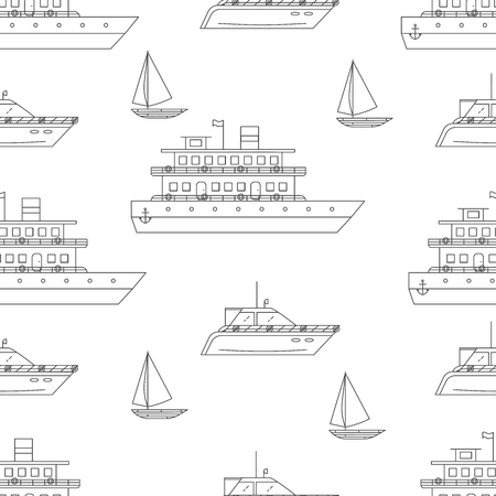 Water transport vector seamless pattern. Sail boat, yacht, cruise ship.のイラスト素材