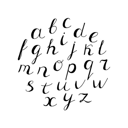 Hand drawn alphabet. White and black. Vector hand lettering.
