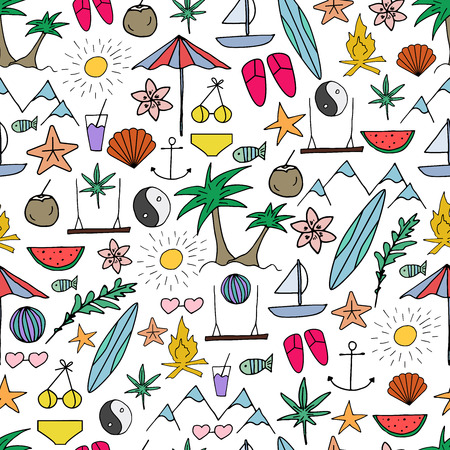 Summer party seamless pattern. Hand drawn doodle illustration.のイラスト素材