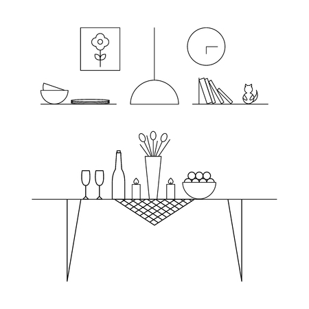 Home Interior Design concept. 	
Dining room. Line vector illustration.のイラスト素材