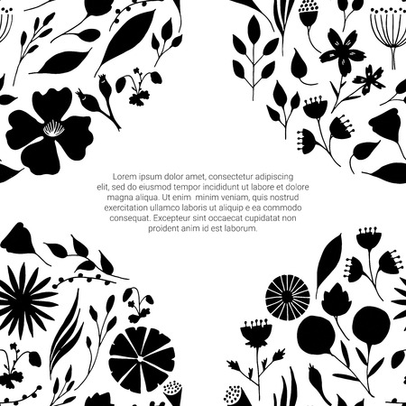 Hand drawn floral concept. Vector line flowers template.のイラスト素材