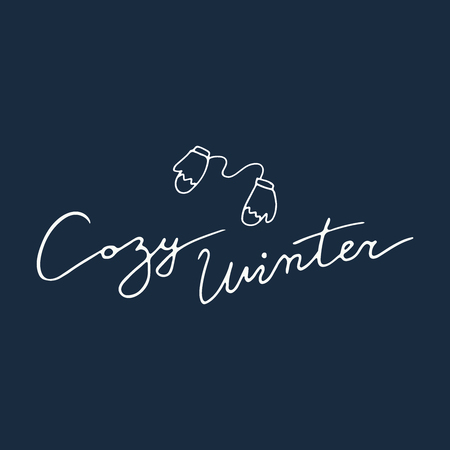 Cozy winter hand lettering in blue background. Vector calligraphy.のイラスト素材