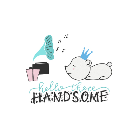 Nursery Card with cute animals. Hand drawn vector illustration.のイラスト素材