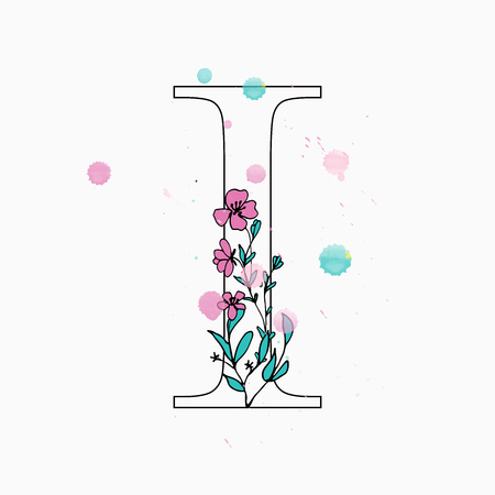 Floral letter I vector illustrationのイラスト素材