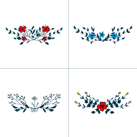 Hand drawn romantic floral bouquets vector illustration setのイラスト素材