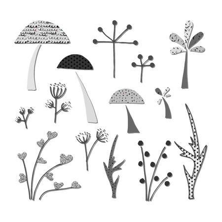 Forest clip art elements. Cutout graphic illustration.のイラスト素材