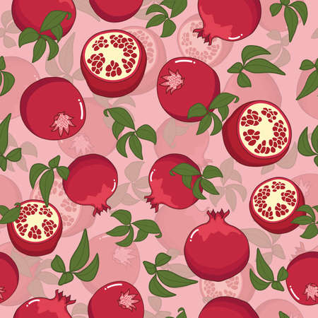Pomagrante with leaves seamless pattern illustrationのイラスト素材