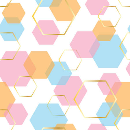 Seamless pattern with polygon colorful shapes on white background illustrationのイラスト素材