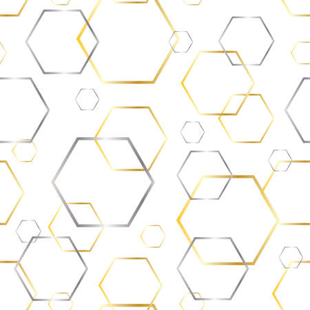 Seamless pattern with polygon shapes in gold and silver colors illustrationのイラスト素材