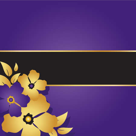 Greeting card with banner and golden flowers, abstract illustrationのイラスト素材