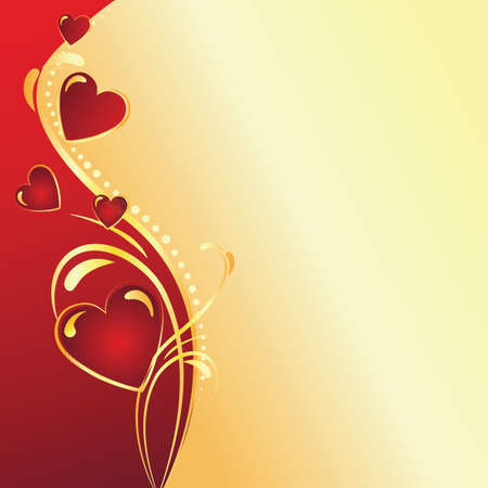 Valentine day gold and red border wave background with heartsのイラスト素材