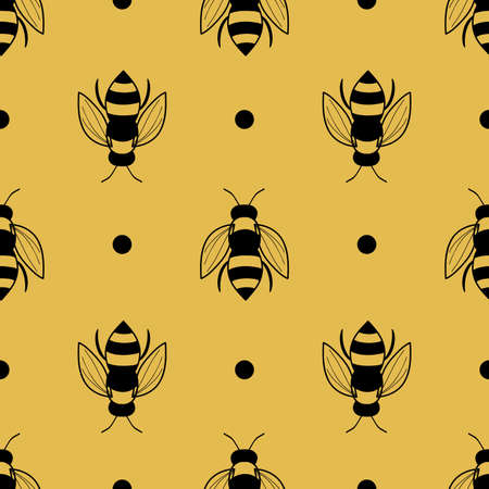 Bee seamless pattern on orange background illustration