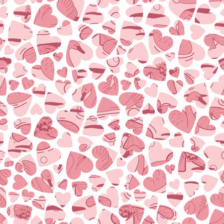 Heart silhouettes with swans and water lily in pink texture seamless background design
