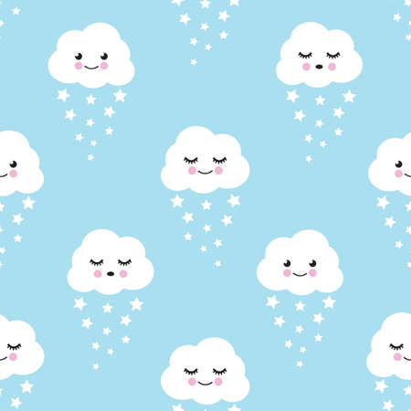 Seamless pattern with clouds and starsのイラスト素材