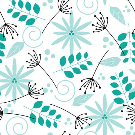Seamless blue flowers and leaves flowers patternのイラスト素材