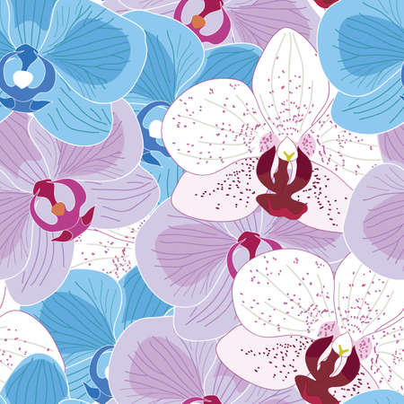 Colorful orchid flowers seamless pattern illustrationのイラスト素材