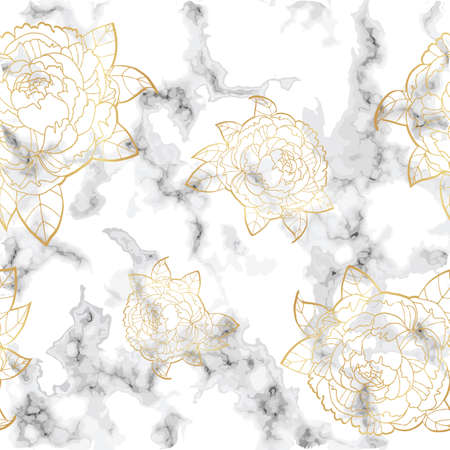 Seamless background with peony flower on marble textureのイラスト素材
