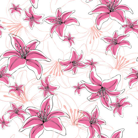 Seamless pattern lilium flowers background.のイラスト素材