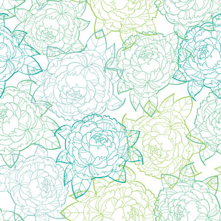 Seamless pattern hand drawn peony flowers line art on whiteのイラスト素材