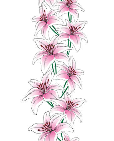 Vector lily flowers vertical seamless patternのイラスト素材