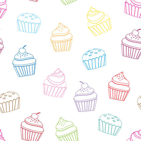 Cute colorful cupcakes vector seamless background pattern.のイラスト素材
