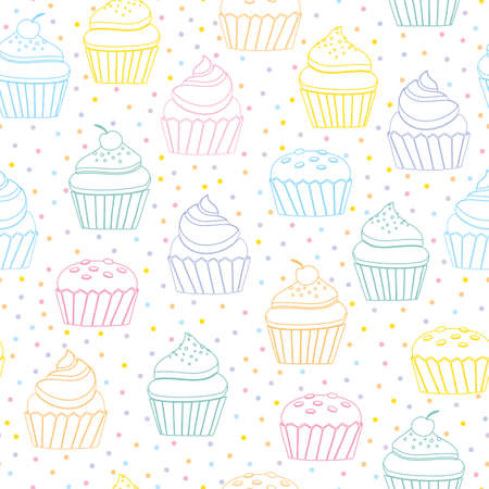 Seamless pattern of cupcakes and sprinkles line-artのイラスト素材