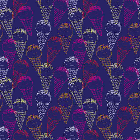 Seamless pattern with colorful outlined ice cream illustrationのイラスト素材