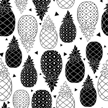 Black and white pineapple seamless patternのイラスト素材