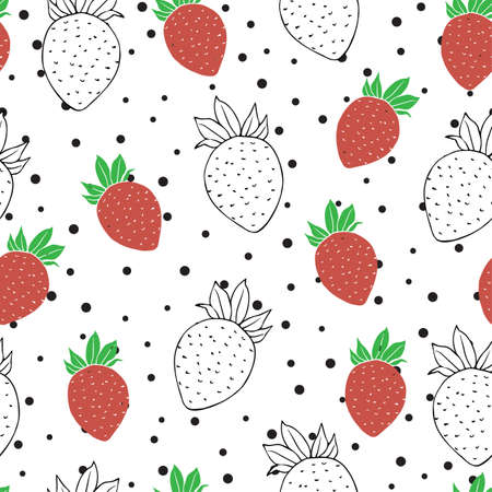 Red and white strawberries on spotted seamless patternのイラスト素材