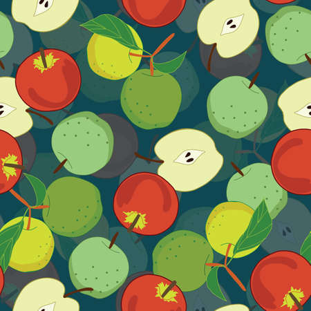 Seamless apple fruit pattern on blue background illustrationのイラスト素材