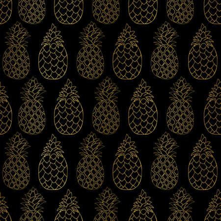 Seamless pattern with golden pineapple on black background illustrationのイラスト素材